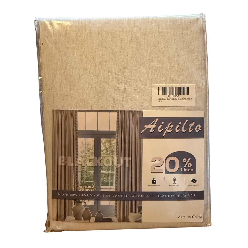 Aipilto Linen Blackout Curtains Natural‎ Pinch Pleated Tab Top 40x90 2 Panel